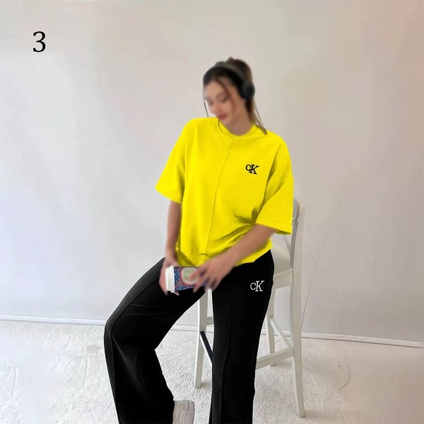 ست تیشرت شلوار فوق بیگ سایز جیب دار CK زنانه 2626