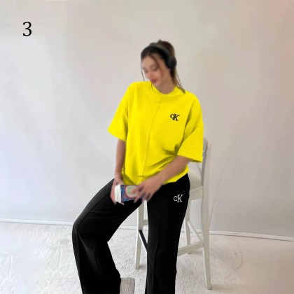 ست تیشرت شلوار فوق بیگ سایز جیب دار CK زنانه 2626