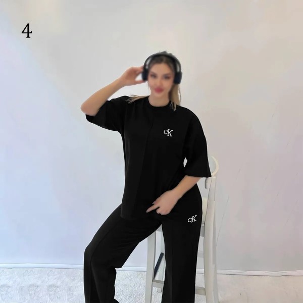 ست تیشرت شلوار فوق بیگ سایز جیب دار CK زنانه 2626