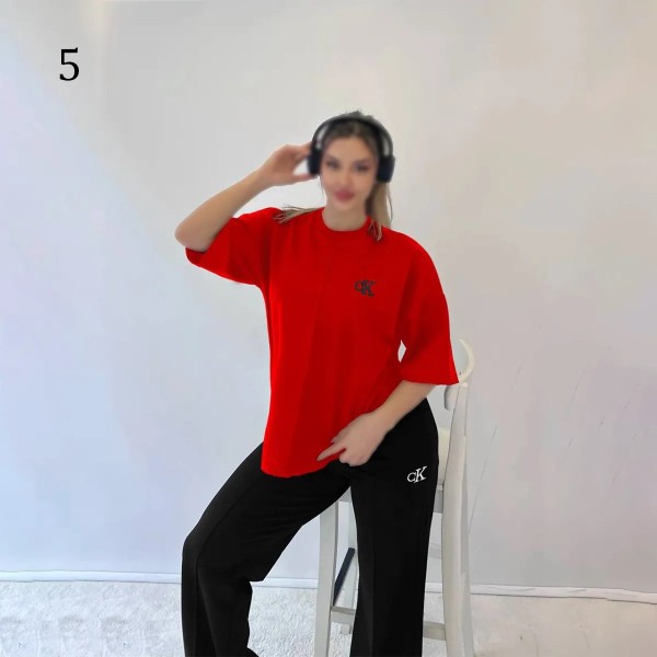 ست تیشرت شلوار فوق بیگ سایز جیب دار CK زنانه 2626