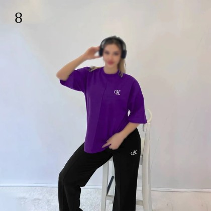 ست تیشرت شلوار فوق بیگ سایز جیب دار CK زنانه 2626