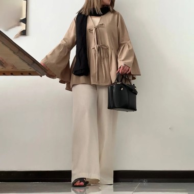 مانتو گره ای آستین شیپوری زنانه مدل آس مود