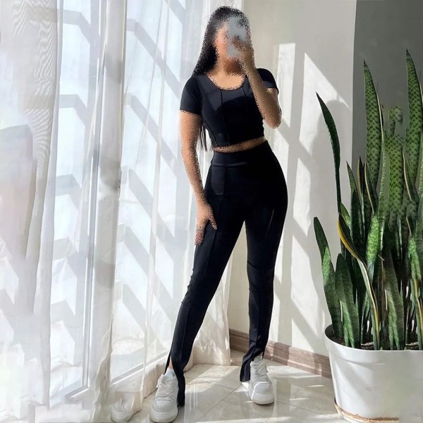 ست کراپ شلوار رگه دوزی زنانه مدل والنتینو