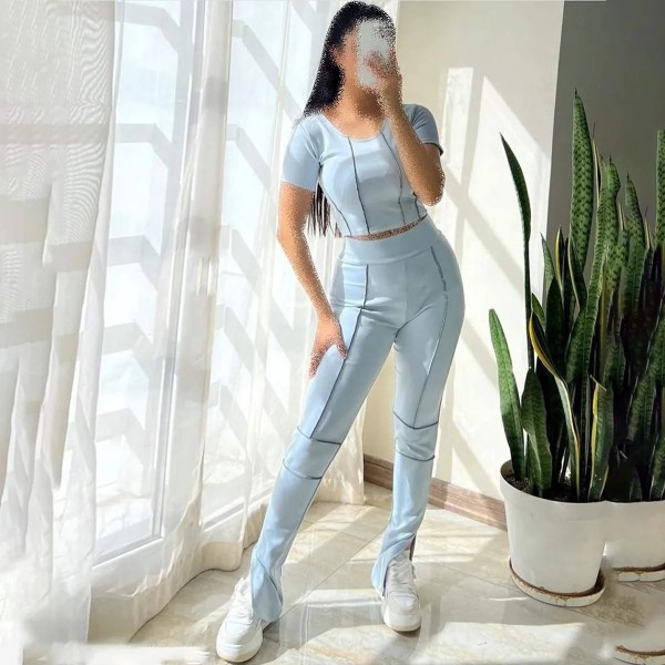 ست کراپ شلوار رگه دوزی زنانه مدل والنتینو