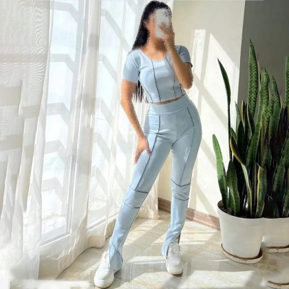ست کراپ شلوار رگه دوزی زنانه مدل والنتینو