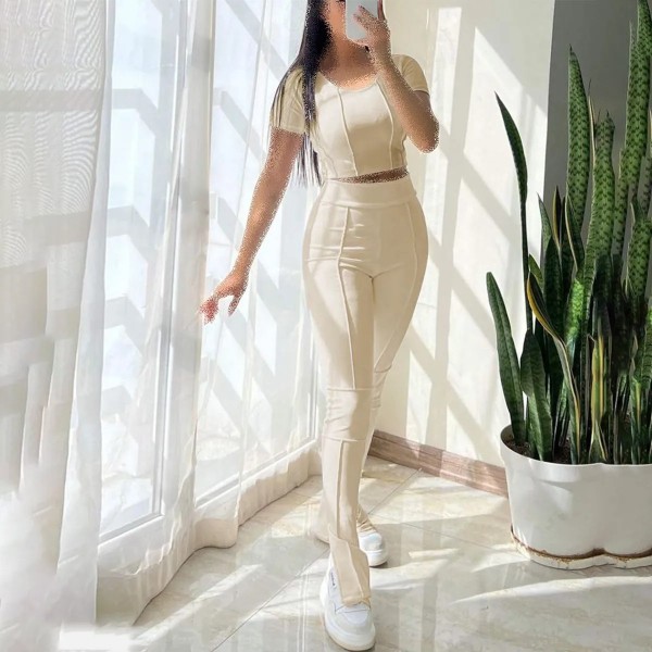 ست کراپ شلوار رگه دوزی زنانه مدل والنتینو