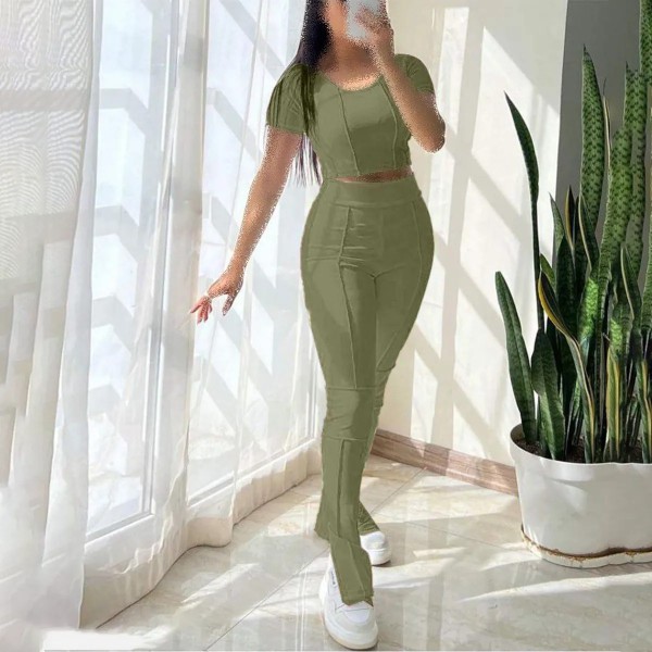 ست کراپ شلوار رگه دوزی زنانه مدل والنتینو
