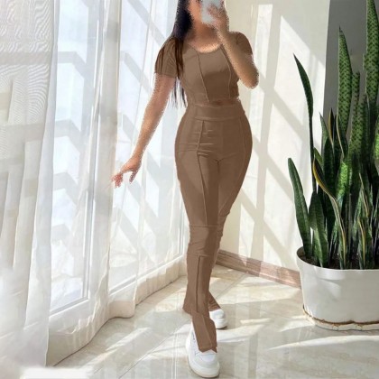 ست کراپ شلوار رگه دوزی زنانه مدل والنتینو