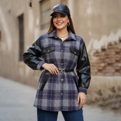 شکت چهارخونه آستین چرم زنانه 73440