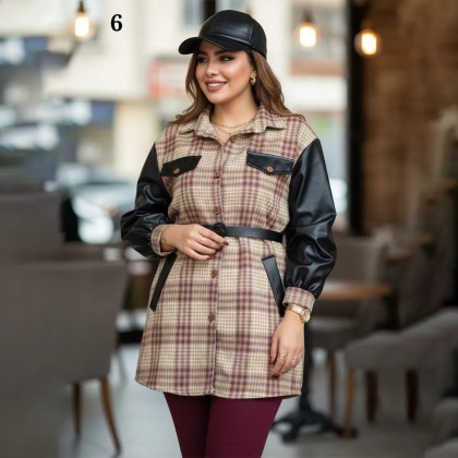شکت چهارخونه آستین چرم زنانه 73440