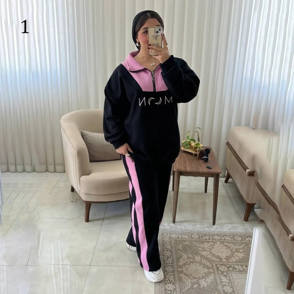 ست هودی نیم زیپ و شلوار زنانه 1205