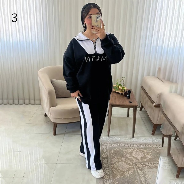 ست هودی نیم زیپ و شلوار زنانه 1205