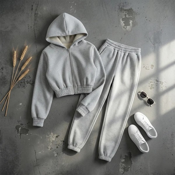 ست 2 تیکه سوئیشرت کراپ و شلوار زنانه 84553