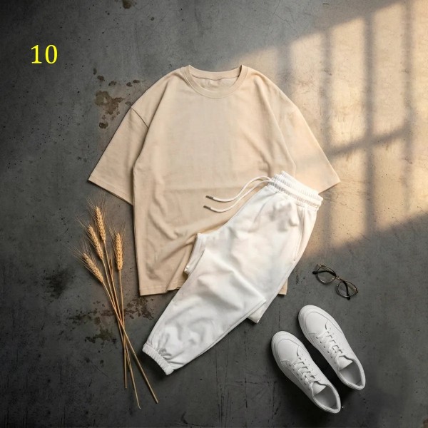 ست تیشرت و شلوار سفید ساده زنانه 62543