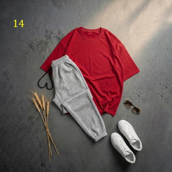 ست تیشرت و شلوار طوسی ساده زنانه 63902