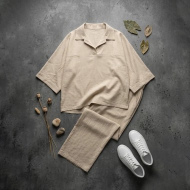 بلوز و شلوار بگ استایل یقه بیلیطی زنانه 75690