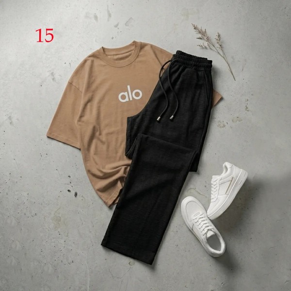 شلوار بگ مشکی و تیشرت alo زنانه 58898