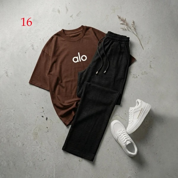 شلوار بگ مشکی و تیشرت alo زنانه 58898