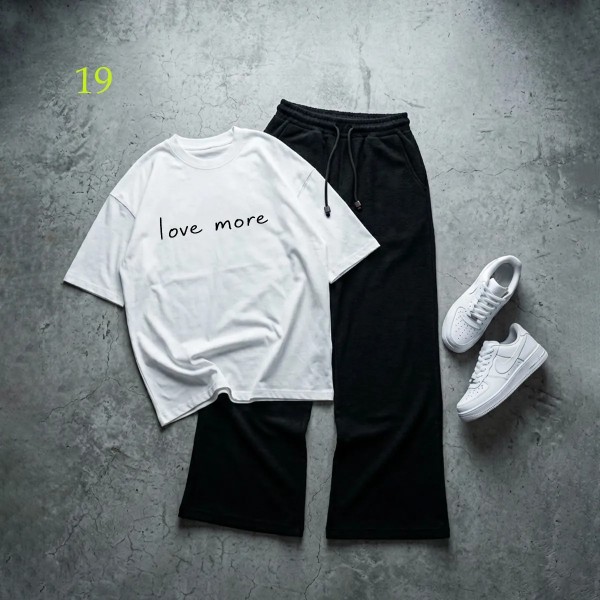 شلوار بگ مشکی و تیشرت love more زنانه 58898