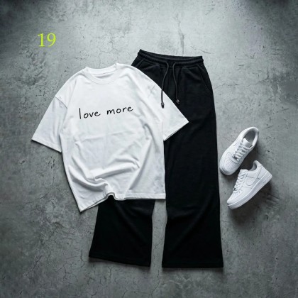 شلوار بگ مشکی و تیشرت love more زنانه 58898
