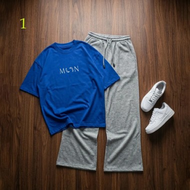 شلوار بگ طوسی و تیشرت MooN زنانه 45098