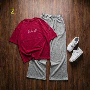 شلوار بگ طوسی و تیشرت MooN زنانه 45098 2