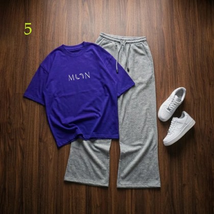 شلوار بگ طوسی و تیشرت MooN زنانه 45098