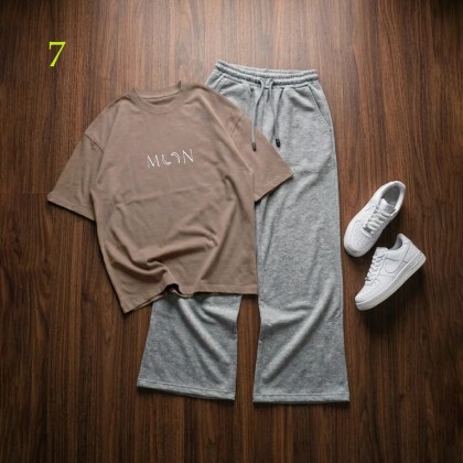 شلوار بگ طوسی و تیشرت MooN زنانه 45098