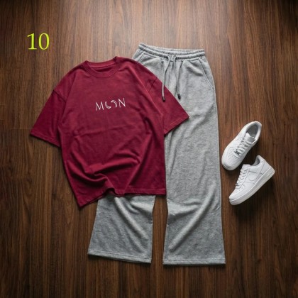 شلوار بگ طوسی و تیشرت MooN زنانه 45098