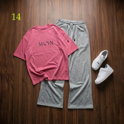 شلوار بگ طوسی و تیشرت MooN زنانه 45098