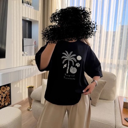 تیشرت باکسی طرح درخت زنانه 88895
