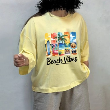تیشرت باکسی beach vibes زنانه 66709 2
