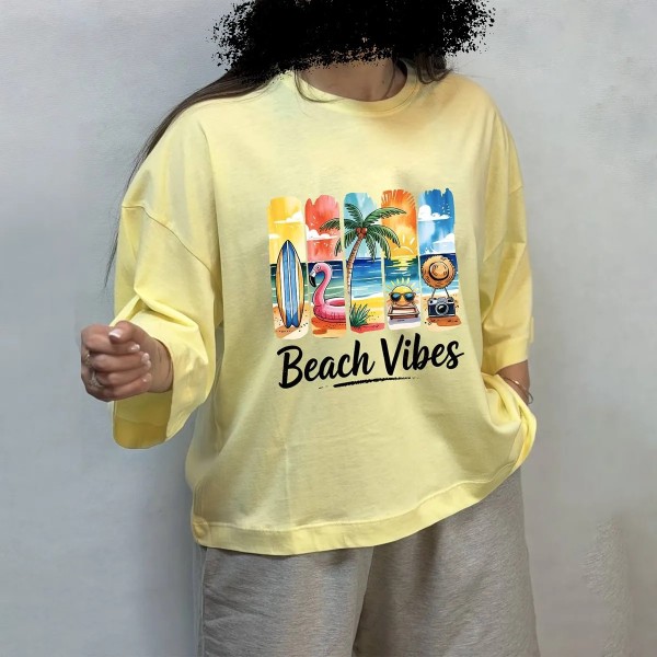 تیشرت باکسی beach vibes زنانه 66709