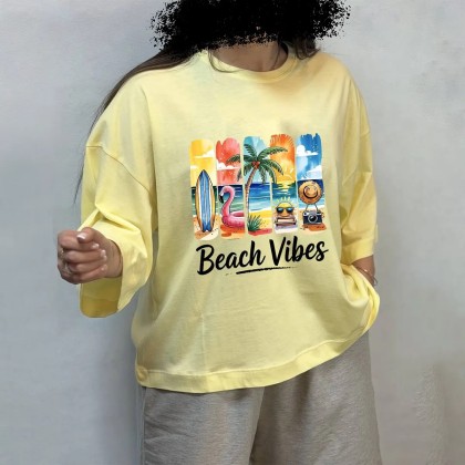 تیشرت باکسی beach vibes زنانه 66709