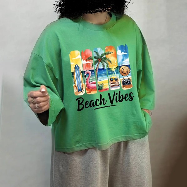 تیشرت باکسی beach vibes زنانه 66709
