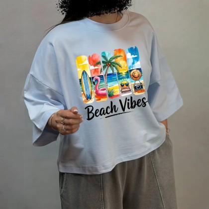تیشرت باکسی beach vibes زنانه 66709