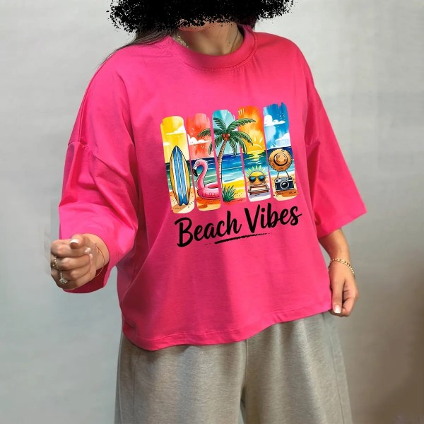 تیشرت باکسی beach vibes زنانه 66709