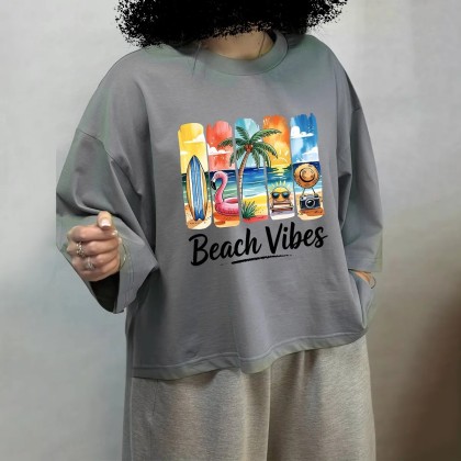 تیشرت باکسی beach vibes زنانه 66709