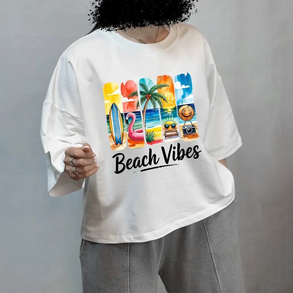 تیشرت باکسی beach vibes زنانه 66709