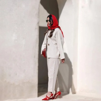 کت و شلوار لنین نچرال زنانه دو دکمه ای