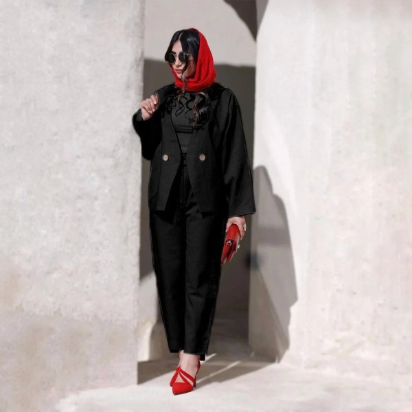 کت و شلوار لنین نچرال زنانه دو دکمه ای