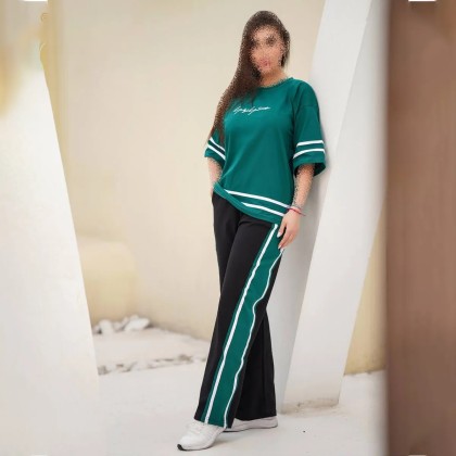 ست تیشرت شلوار زنانه طرح نوشته مدل کاتالون