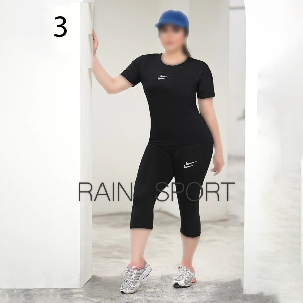 ست تیشرت شلوارک ورزشی زنانه سایز بزرگ مدل یاشیل ( راین اسپرت )