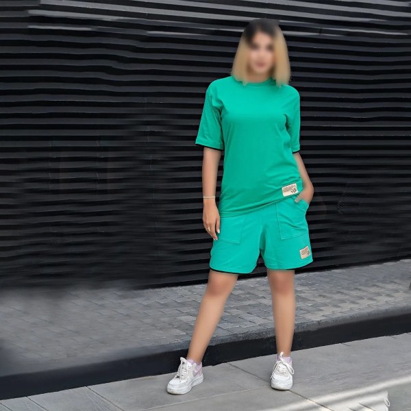 ست تیشرت شلوارک نواردار زنانه لش کاپل مدل yep