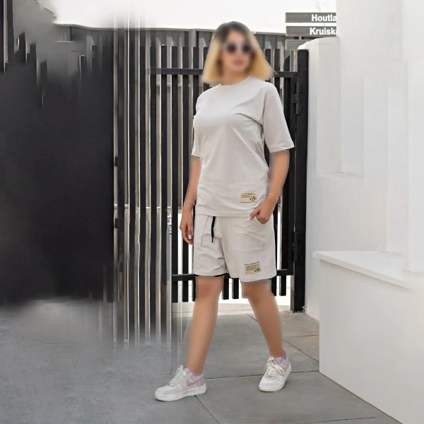 ست تیشرت شلوارک نواردار زنانه لش کاپل مدل yep
