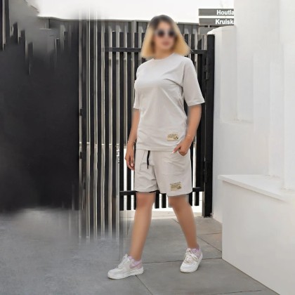 ست تیشرت شلوارک نواردار زنانه لش کاپل مدل yep