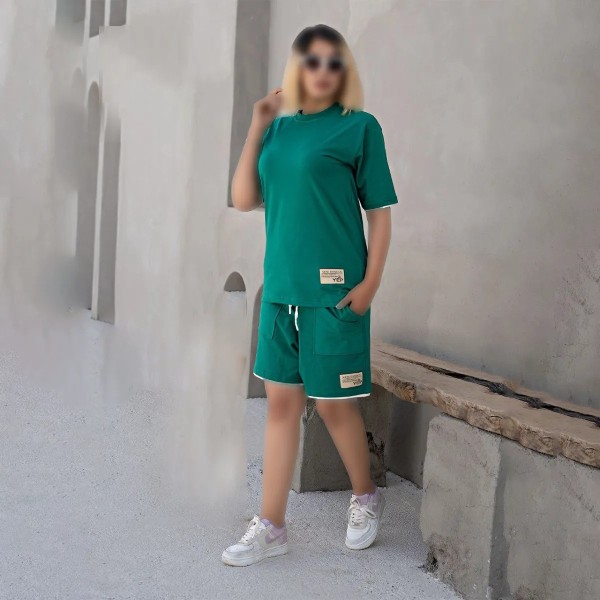 ست تیشرت شلوارک نواردار زنانه لش کاپل مدل yep