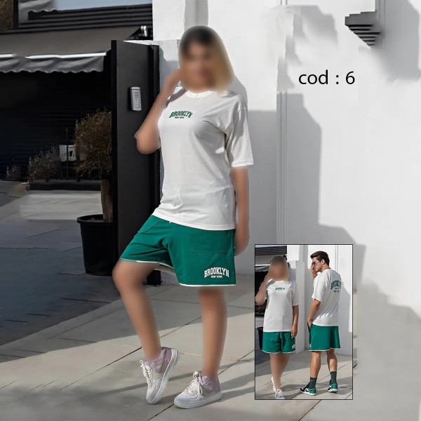 ست تیشرت شلوارک زنانه نواردار لش کاپل مدل yep