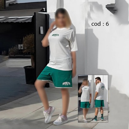 ست تیشرت شلوارک زنانه نواردار لش کاپل مدل yep