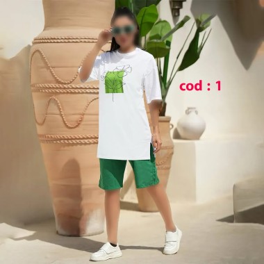 تیشرت لانگ وشلوارک زنانه ( باروک ) 2416